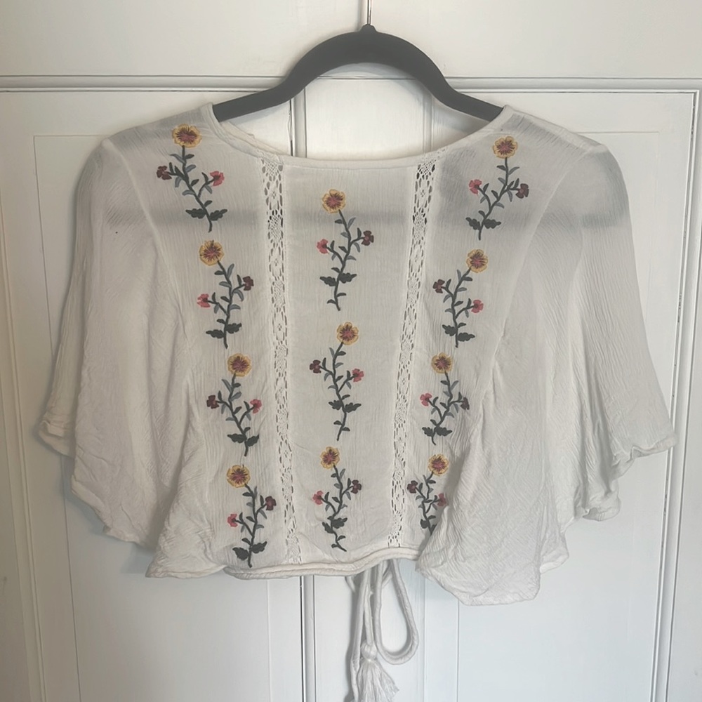 Forever 21 Embroidered Cropped Blouse